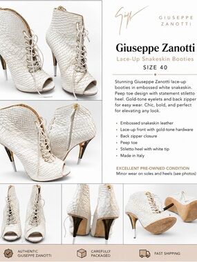 Giuseppe Zanotti White Textured Stiletto Ankle Boots with Black Heels